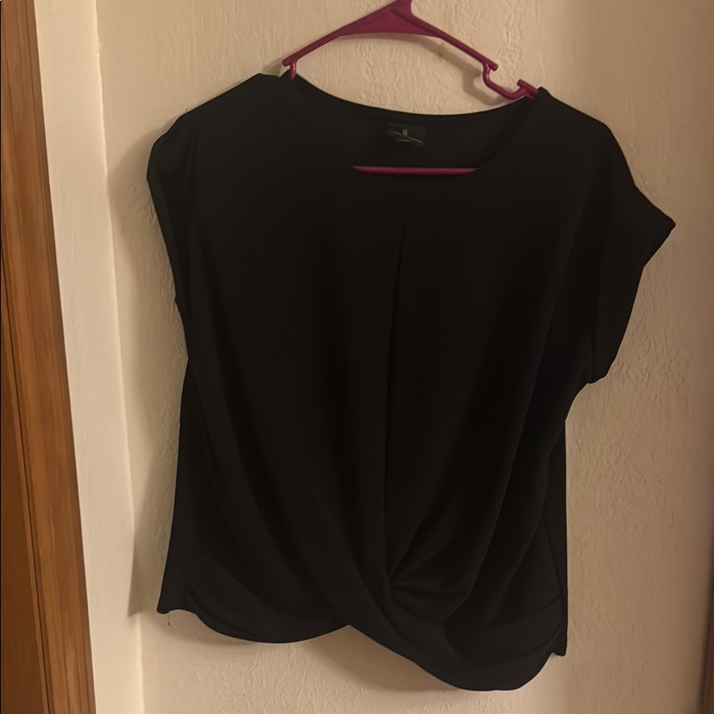 Worthington Black Blouse with Cap Sleeves and Tie Front